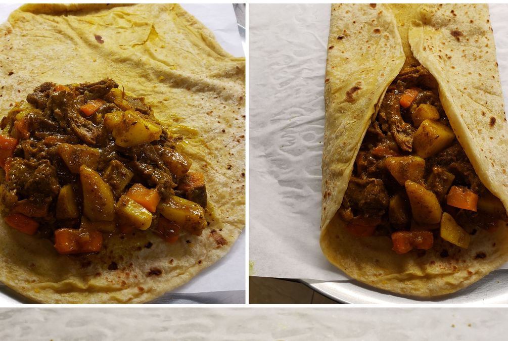 Curry Goat Roti | Jamrock Irie Jerk | Caribbean Cuisine